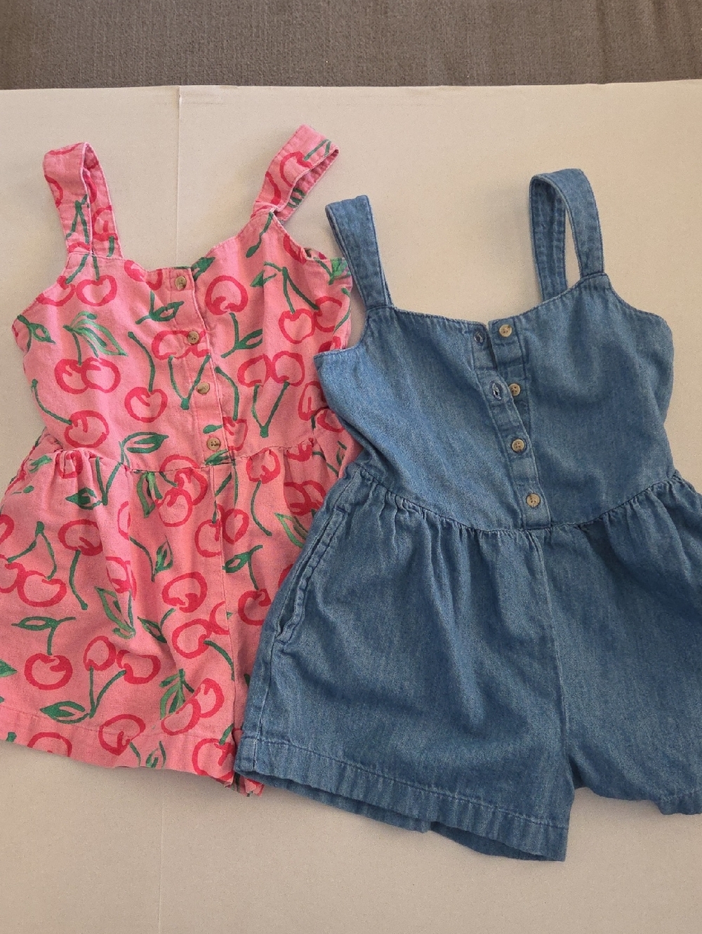 Old Navy Pink Cherry Print Girls Romper Set Of 2